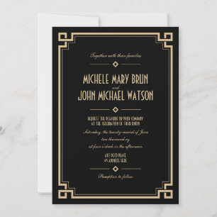 Art Deco Retro Frame Dark Wedding Invitation