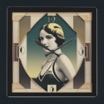 Art Deco retro girl Square Wall Clock<br><div class="desc">Great clock design. You will love it like others. Be free to use this design for other product you like or to customise and add your tex. Follow me for more. Thank you. Have a nice day.</div>