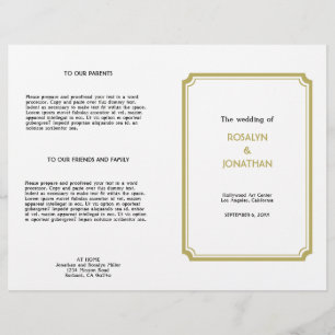 Art deco retro Hollywood white tan wedding program