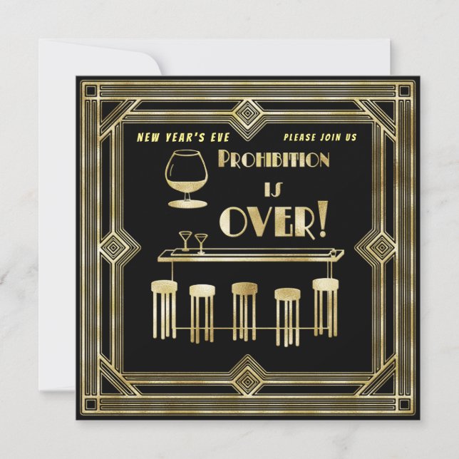 Art Deco Retro New Year's Eve Prohibition Bar Card (Front)