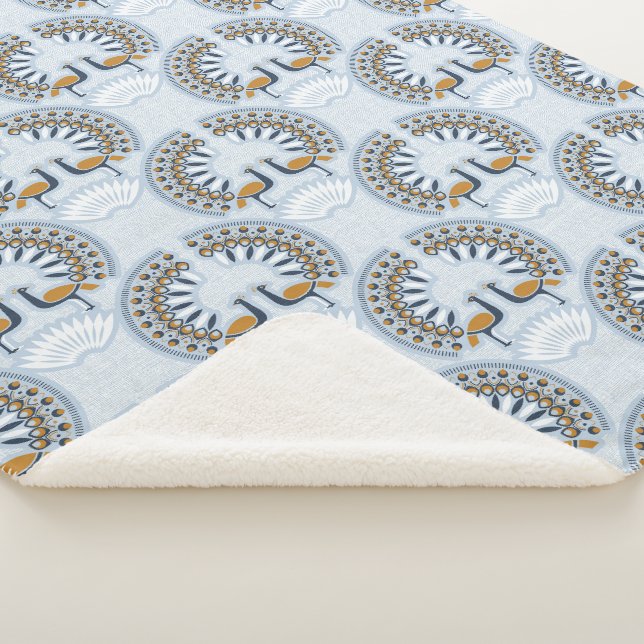Art Deco retro Peacock Sherpa Blanket (3/4)