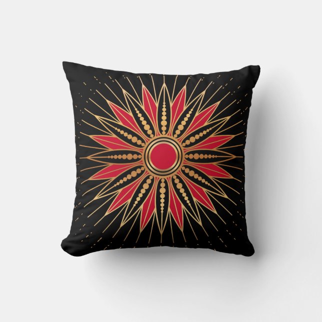 Art Deco Retro Star (red-gold-black) Cushion (Front)