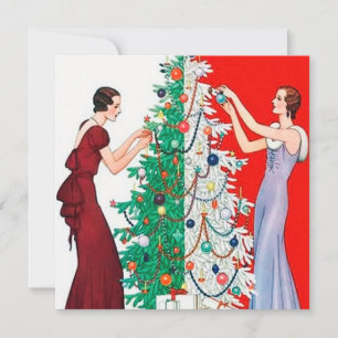 art deco retro vintage add message Christmas Holiday Card