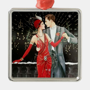 art deco retro vintage Christmas couple Metal Tree Decoration