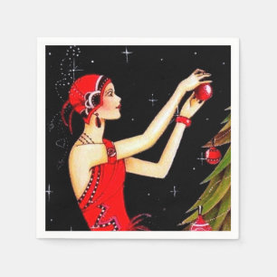 Art Deco retro vintage Christmas Holiday lady Napkin