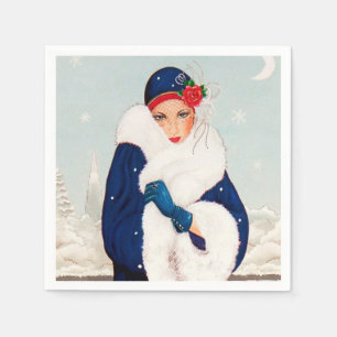 Art Deco retro vintage Christmas Holiday lady  Napkin