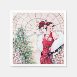 Art Deco retro vintage Christmas Holiday lady Napkin