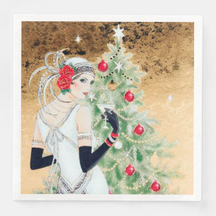 art deco retro vintage christmas holiday party napkin