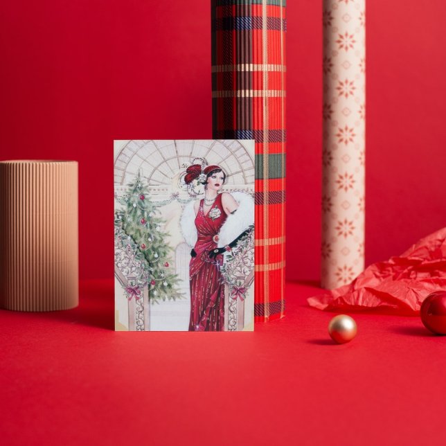 art deco retro vintage Christmas ladies Holiday Card (Creator Uploaded)