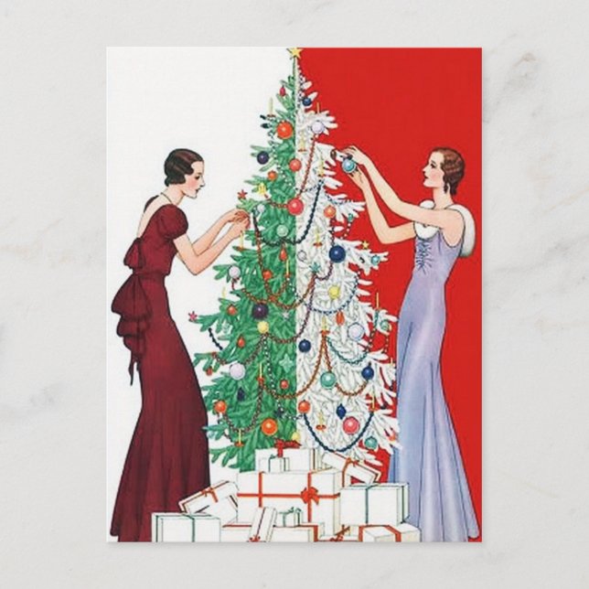 Art deco retro vintage Christmas ladies Holiday Postcard (Front)