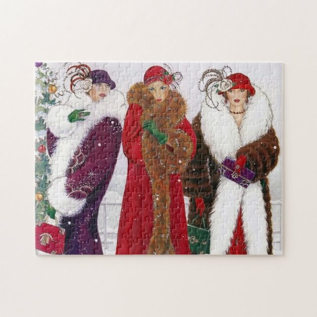 art deco retro vintage Christmas ladies Jigsaw Puzzle (Horizontal)