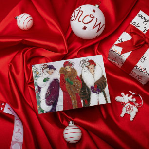 Art deco retro vintage Christmas ladies message Holiday Card