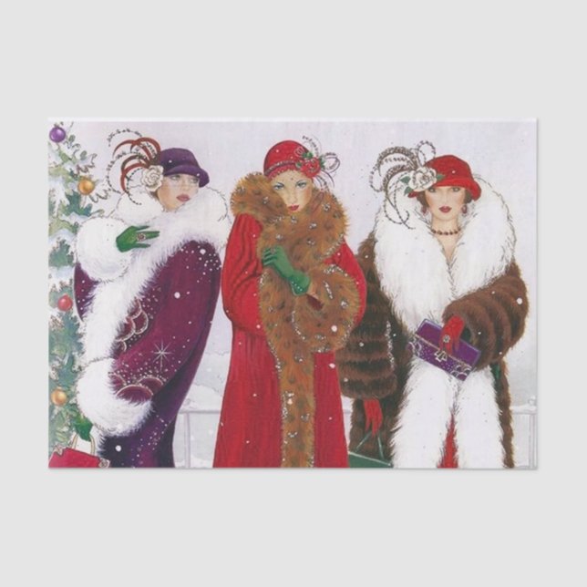 art deco retro vintage Christmas ladies Tissue Paper (Front)