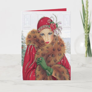 Art Deco Retro vintage Christmas lady  Card
