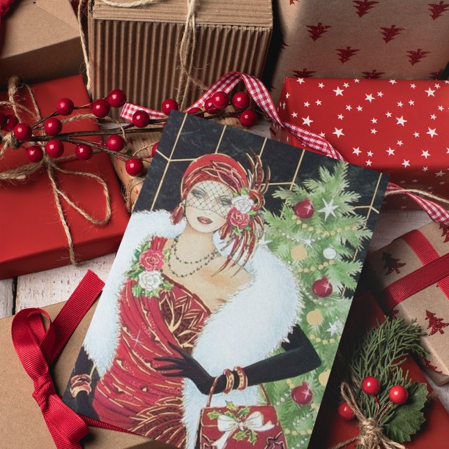 Art Deco retro vintage Christmas lady Card (Creator Uploaded)