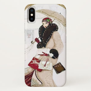art deco retro vintage Christmas lady iPhone X Case