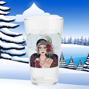 Art Deco retro vintage Christmas lady  Glass