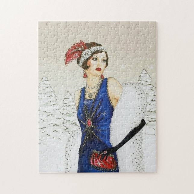 art deco retro vintage Christmas lady Jigsaw Puzzle (Vertical)