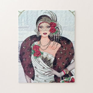 art deco retro vintage Christmas lady Jigsaw Puzzle