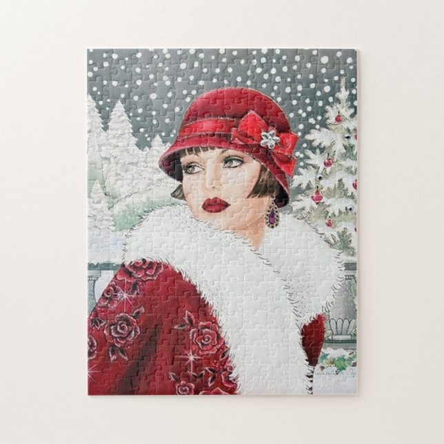 art deco retro vintage Christmas lady Jigsaw Puzzle (Vertical)