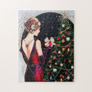 art deco retro vintage Christmas lady Jigsaw Puzzle