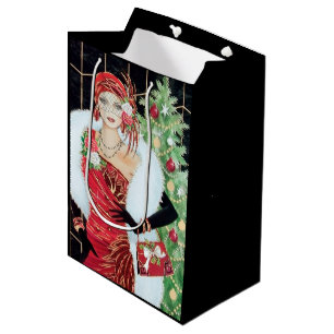Art deco retro vintage Christmas lady Medium Gift Bag