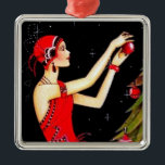 art deco retro vintage Christmas lady Metal Tree Decoration<br><div class="desc">design by www.etsy.com/Shop/VanityFlairDesigns</div>