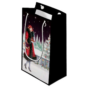 Art deco retro vintage Christmas Lady Small Gift Bag
