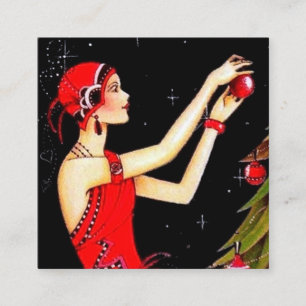 art deco retro vintage Christmas lady Square Business Card