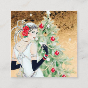 art deco retro vintage Christmas lady Square Business Card