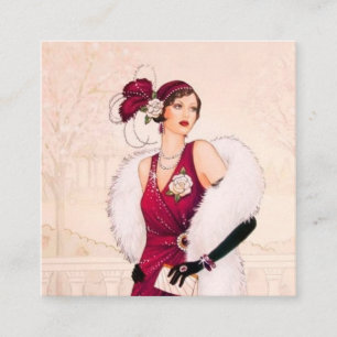 art deco retro vintage Christmas lady Square Business Card