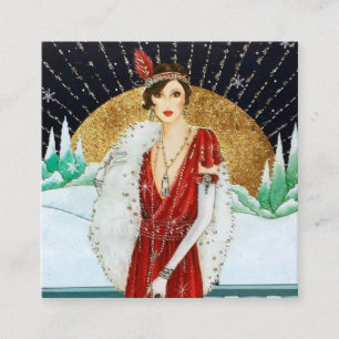 art deco retro vintage Christmas lady Square Business Card