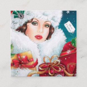 art deco retro vintage Christmas lady Square Business Card