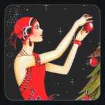 Art deco retro vintage Christmas lady sticker<br><div class="desc">design by www.etsy.com/Shop/VanityFlarDesign</div>