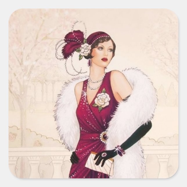 Art deco retro vintage Christmas lady sticker (Front)