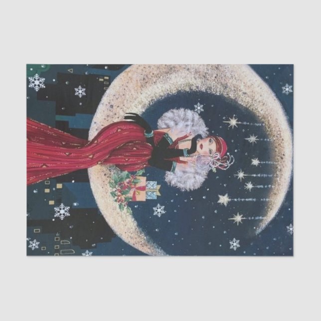 art deco retro vintage Christmas lady  Tissue Paper (Front)