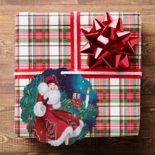 Art Deco retro vintage Christmas lady Tree Decoration Card