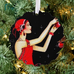 Art Deco retro vintage Christmas lady Tree Decoration Card