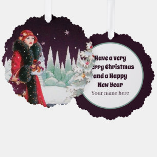 Art Deco retro vintage Christmas lady Tree Decoration Card