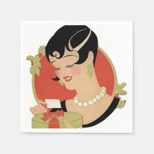 Art Deco retro vintage Christmas party lady  Napkin
