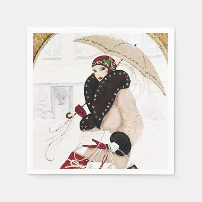 Art Deco retro vintage Christmas party lady Napkin (Front)