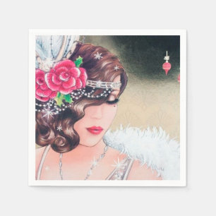 Art Deco retro vintage Christmas party lady  Napkin