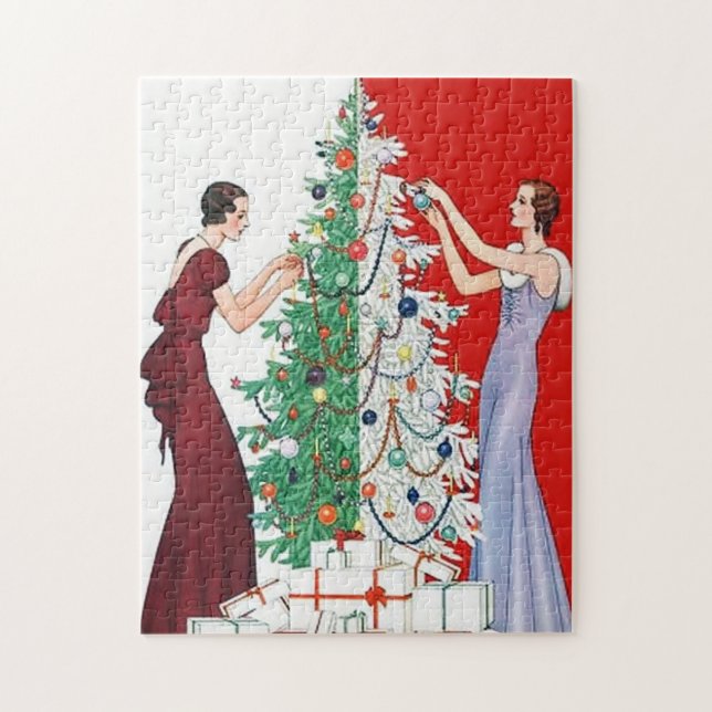 art deco retro vintage ladies Christmas Jigsaw Puzzle (Vertical)