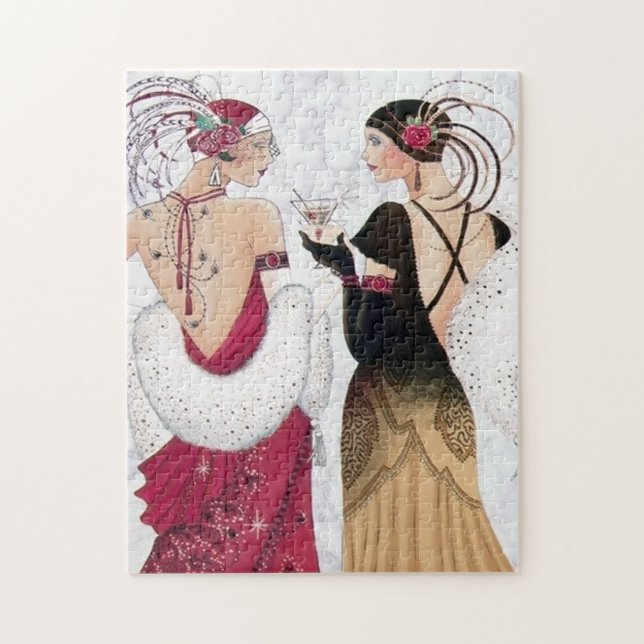 art deco retro vintage ladies Christmas Jigsaw Puzzle (Vertical)