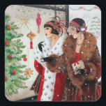 Art deco retro vintage ladies Christmas sticker<br><div class="desc">design by www.etsy.com/Shop/VanityFlarDesign</div>