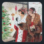 Art deco retro vintage ladies Christmas sticker<br><div class="desc">design by www.etsy.com/Shop/VanityFlarDesign</div>