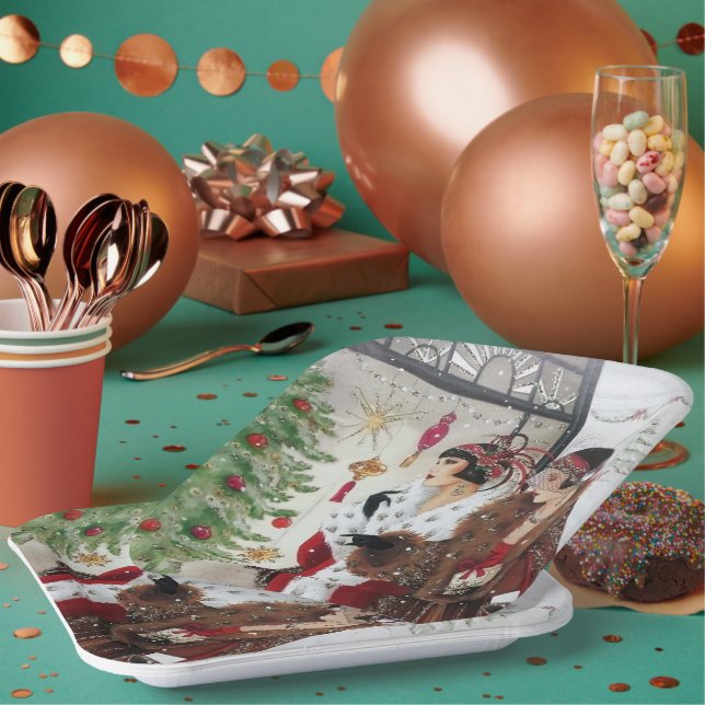 art deco retro vintage ladies party paper plate (Multi)