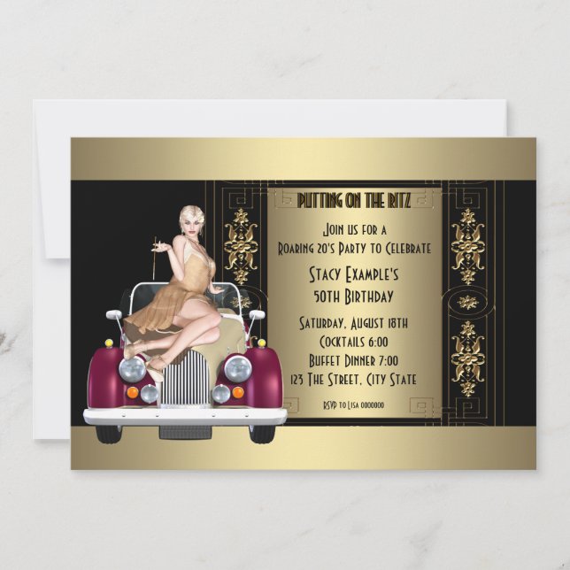 Art Deco Roaring 20's Birthday Party Invitation (Front)