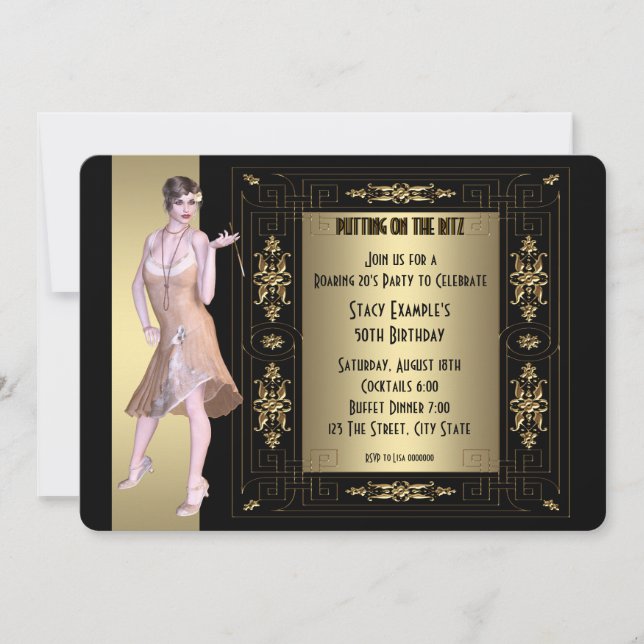 Art Deco Roaring 20's Birthday Party Invitation (Front)
