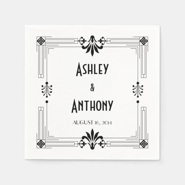 Art Deco Roaring 20s Bride Groom Date Wedding Napkin (Front)